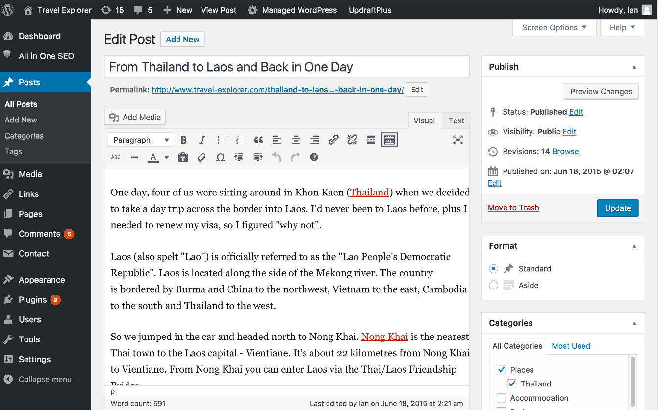 Screenshot of editing content in WordPress