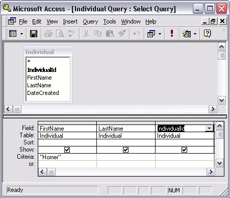 MS Access 2003: Modifying a query - step 2