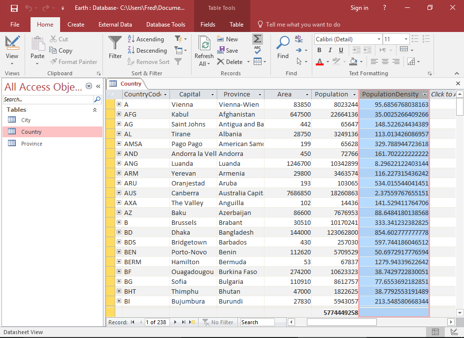 Screenshot of the calculated field with the column header
