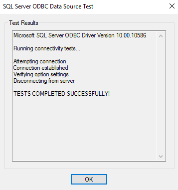 Screenshot of test results