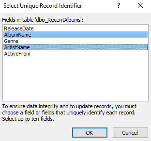 Screenshot of Unique Identifier dialog box
