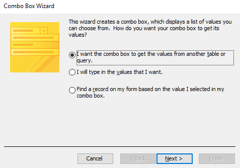 Screenshot of the Combo Box Wizard.