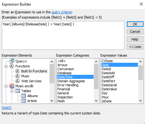 Screenshot of the Expression Builder