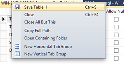 Screenshot of Save Table As... contextual menu