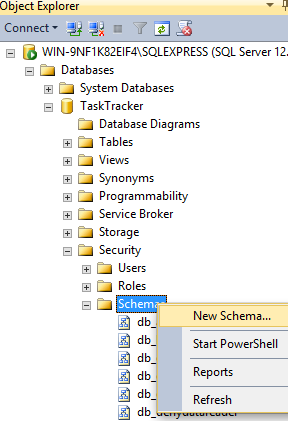 Creating a database schema in SQL Server 2014 Management Studio - 1