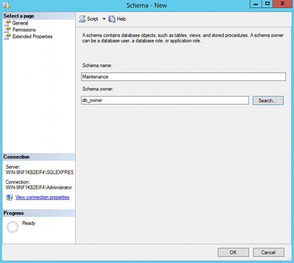 Creating a database schema in SQL Server 2014 Management Studio - 2