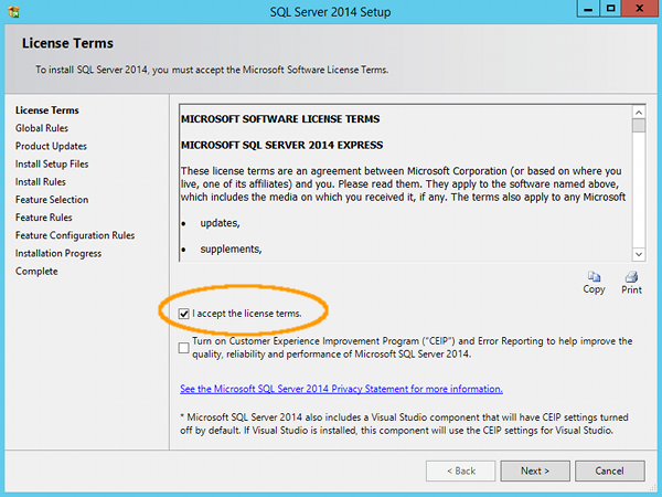 Install SQL Server 2014 - step 5