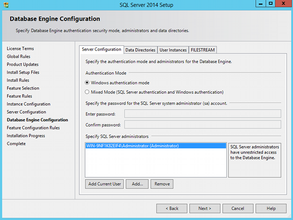 Install SQL Server 2014 - step 10