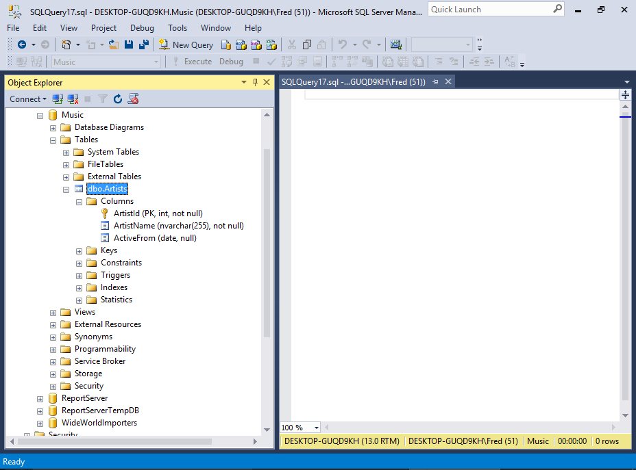 Screenshot of the table in SSMS.