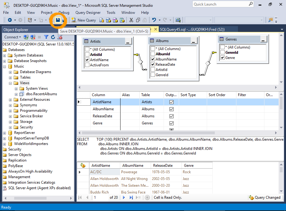 Screenshot of the View Designer in SQL Server.