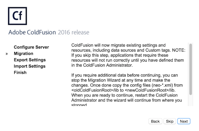 ColdFusion 2016 Migration Wizard