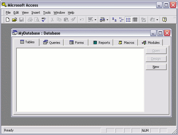MS Access 2003: Creating a database table in Access - step 1