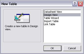 MS Access 2003: Creating a database table in Access - step 2