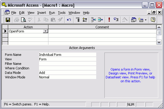 MS Access 2003: Create a macro - step 1