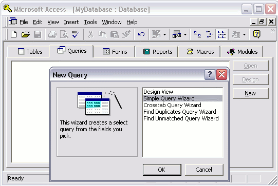 MS Access 2003: Creating a query - step 1