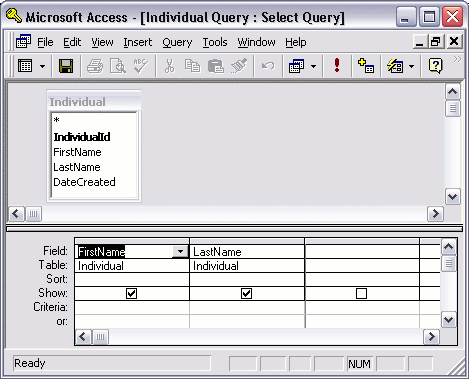 MS Access 2003: Modifying a query - step 1a