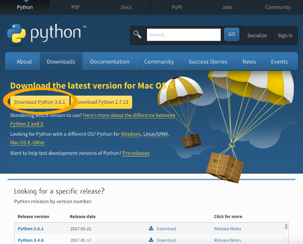 Screenshot of the Python download page