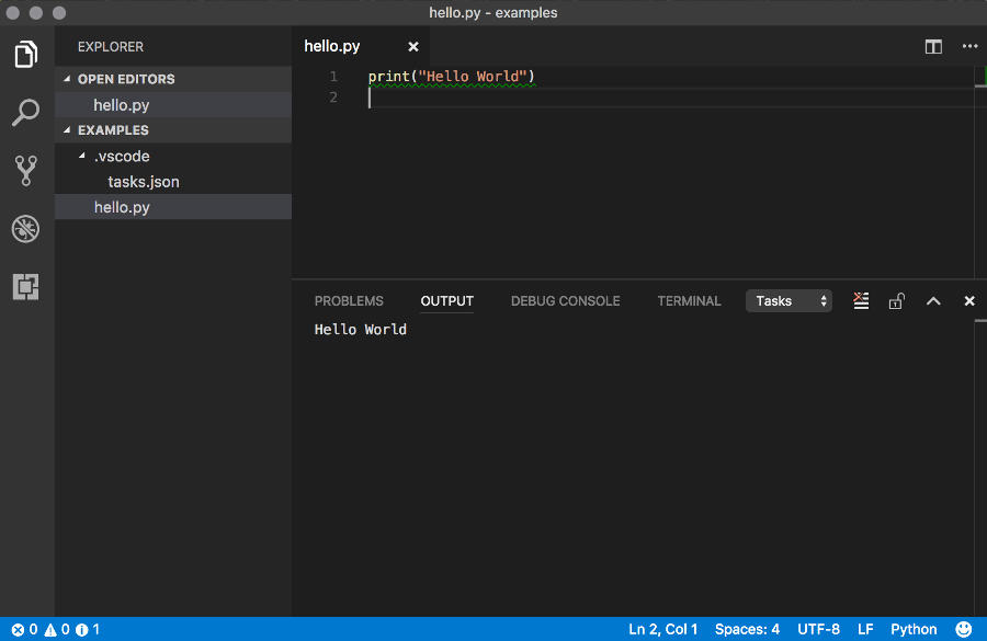 Screenshot of Visual Studio Code running Python