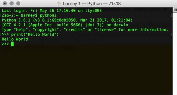 Screenshot of the Python interpreter on the Mac