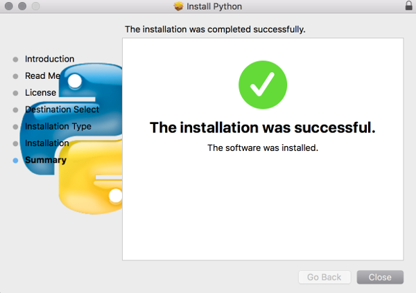 Screenshot of installing Python on the Mac