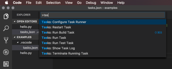 Screenshot of the Configure Task Runner option in Visual Studio Code