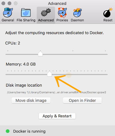Increasing the memory allocated to Docker