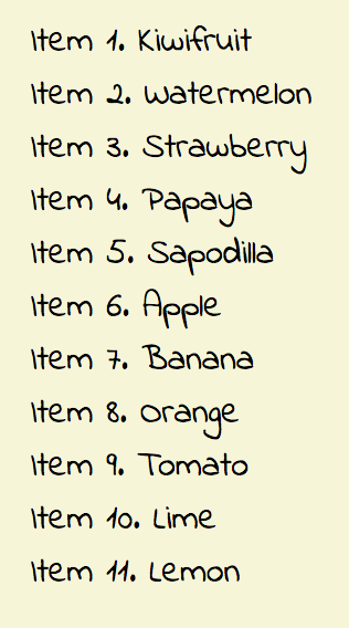 Example of an ordered list styled with a prefix.